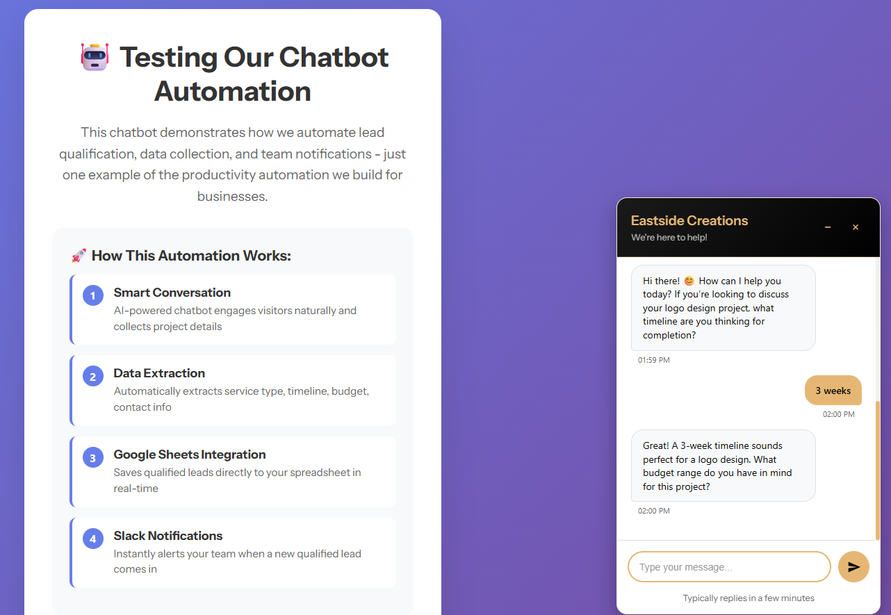 Chatbot on website collecting lead details